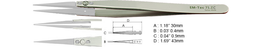 EM-Tec 71.ZC Pinzette mit wechselbaren Keramikspitzen, spitz zulaufende Spitzen